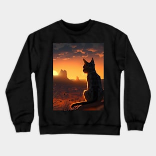 Painting of a Cat watching a Sunset in Texas Crewneck Sweatshirt